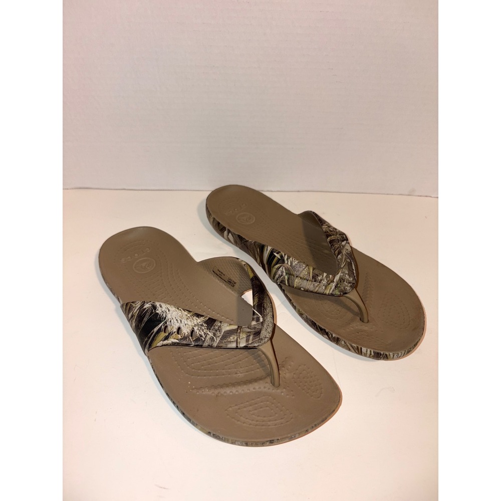 Crocs Kadee II Camo Flip Flops Womens Size 10 Camouflage Sandals Brown Tan